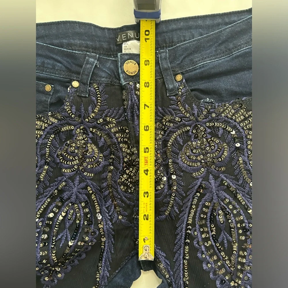 New Venus Lace Sequins Detailing Blue Jeans Size 4 - Picture 6 of 9